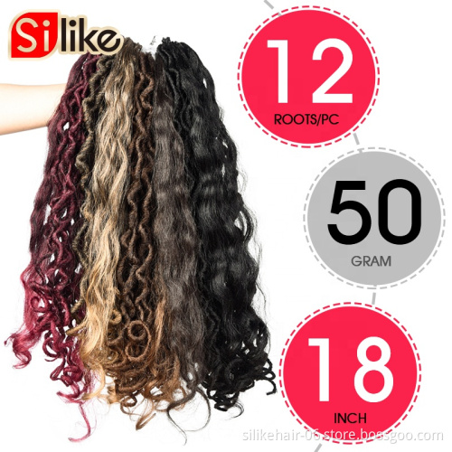 Silike Faux Locs curly Crochet Braids18 Inch Soft Natural Synthetic Hair Extension 12Stands/Pack Goddess Faux Locks Hair